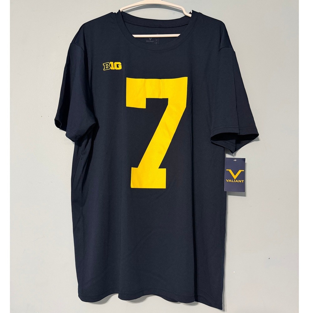 Valiant Men's XL Michigan Wolverines Donovan Edwards #7 Navy Blue T-Shirt 2183